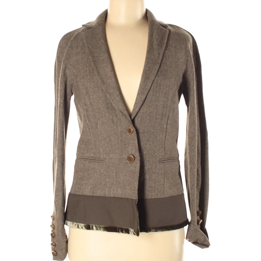 ETRO MILANO Brown Tweed Wool Blend Button Front Blazer Size 42 Made in Italy